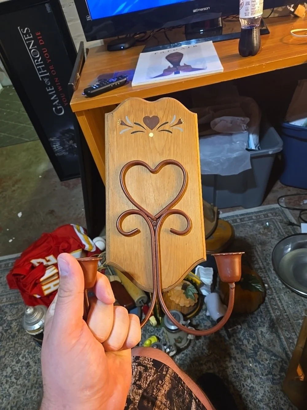 Heart Wall Mounted Candle Holder Sconce Wood/Metal Brown Pink Taper Small